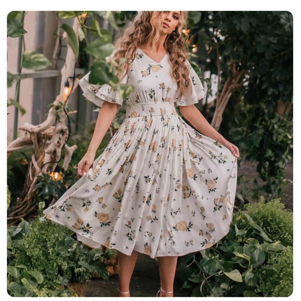 JessaKae Yellow and White Floral Midi Dress
